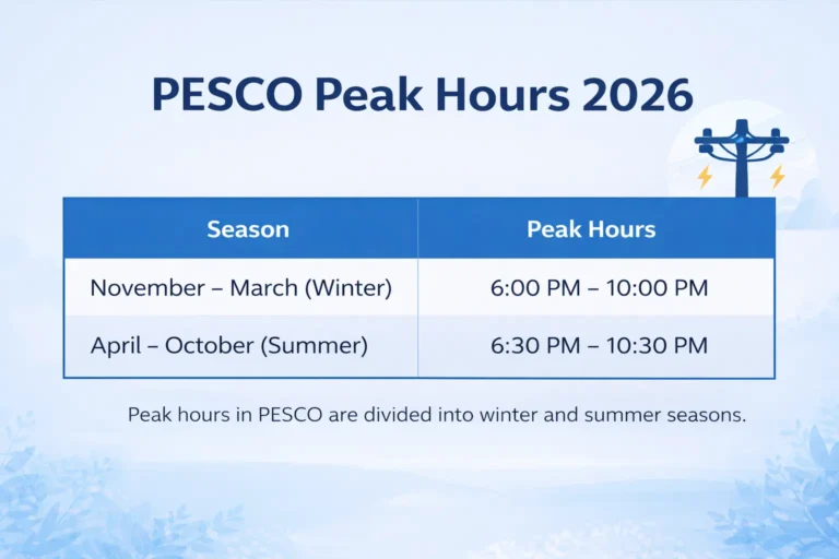 PESCO Peak Hours 2026 Winter Summer Timing Schedule